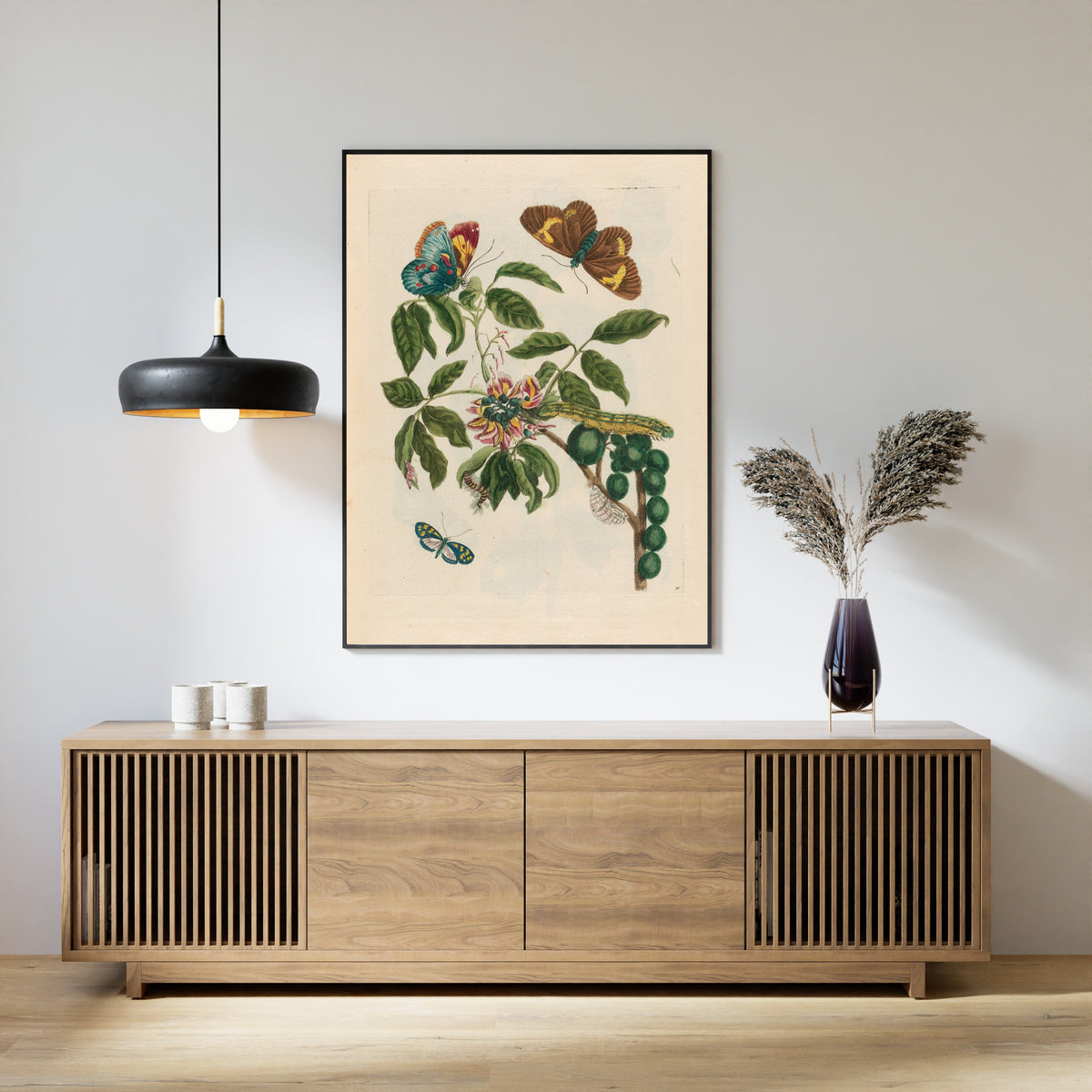Maria Sibylla Merian — Metamorphosis of the Insects of Surinam, Plate 35: Flowering Branch with Butterflies | Natural History Print