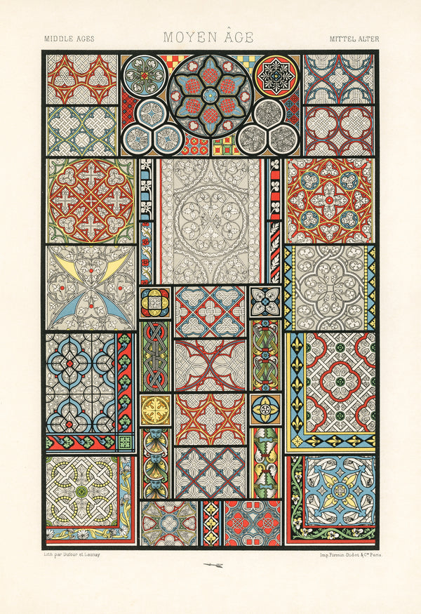 Auguste Racinet — Middle Ages (L'Ornement Polychrome plate) | Chromolithograph Print