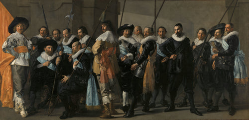Militia Company of District XI under the Command of Captain Reynier Reael, Known as ‘The Meagre Company’ by Frans Hals — Sixteen militiamen in black and light