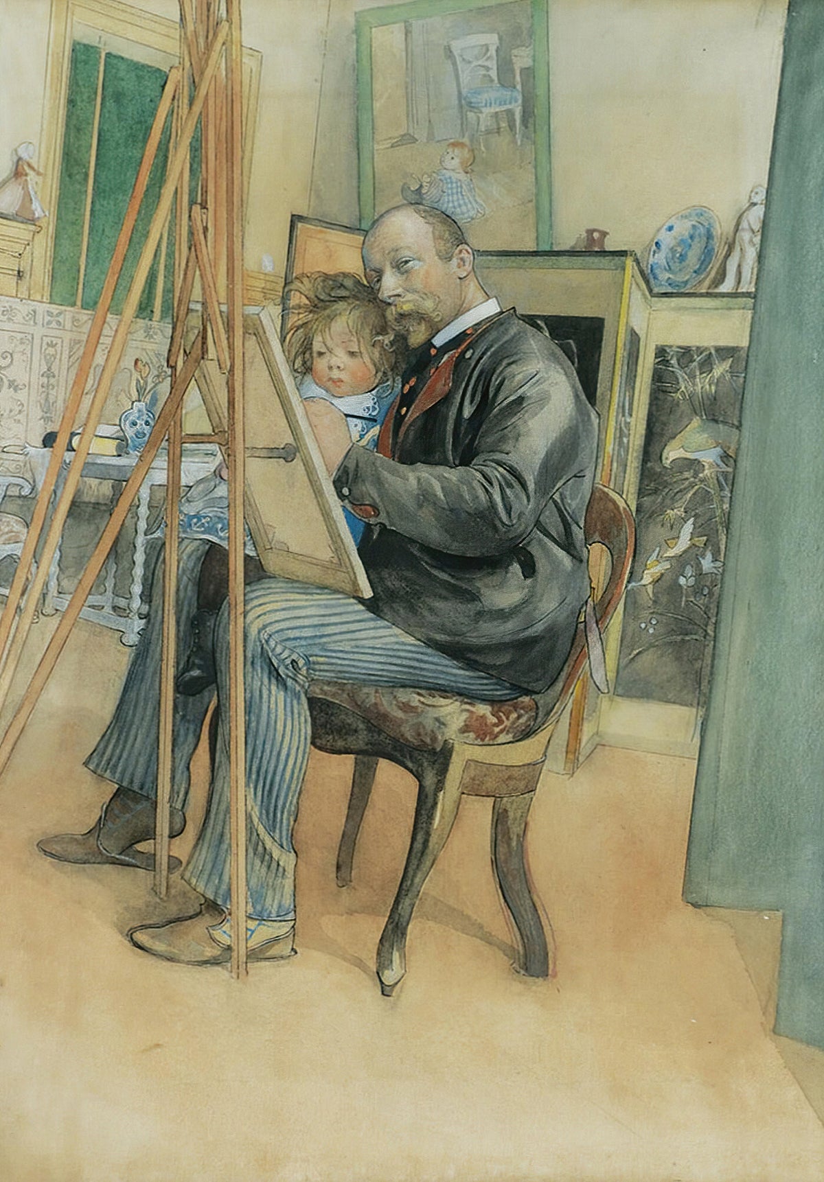 Carl Larsson — Mirror Image with Brita | Swedish Watercolour Print