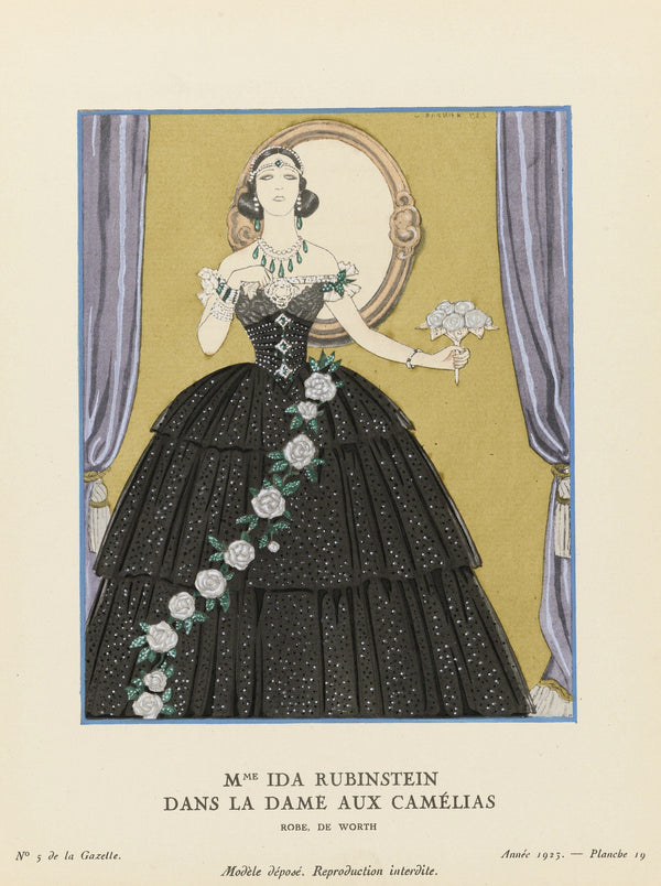 George Barbier — Mme Ida Rubinstein dans La Dame aux camélias, robe de Worth | Art Deco Fashion Print