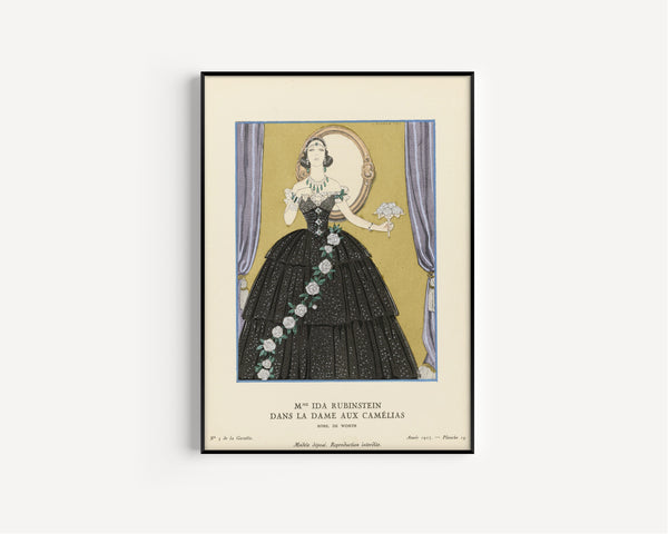 George Barbier — Mme Ida Rubinstein dans La Dame aux camélias, robe de Worth | Art Deco Fashion Print