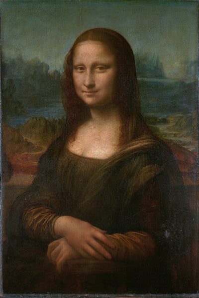 Mona Lisa by Leonardo da Vinci — A faint smile and folded hands against a hazy river valley