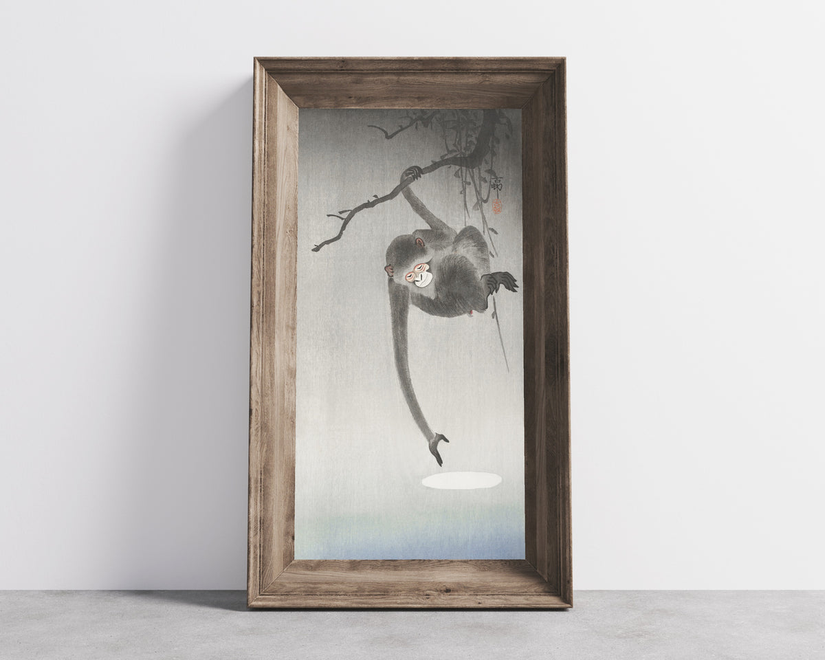 Ohara Koson — Monkey and Reflection of the Moon | Japanese Bird & Flower Woodblock Print