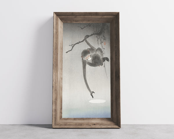 Ohara Koson — Monkey and Reflection of the Moon | Japanese Bird & Flower Woodblock Print