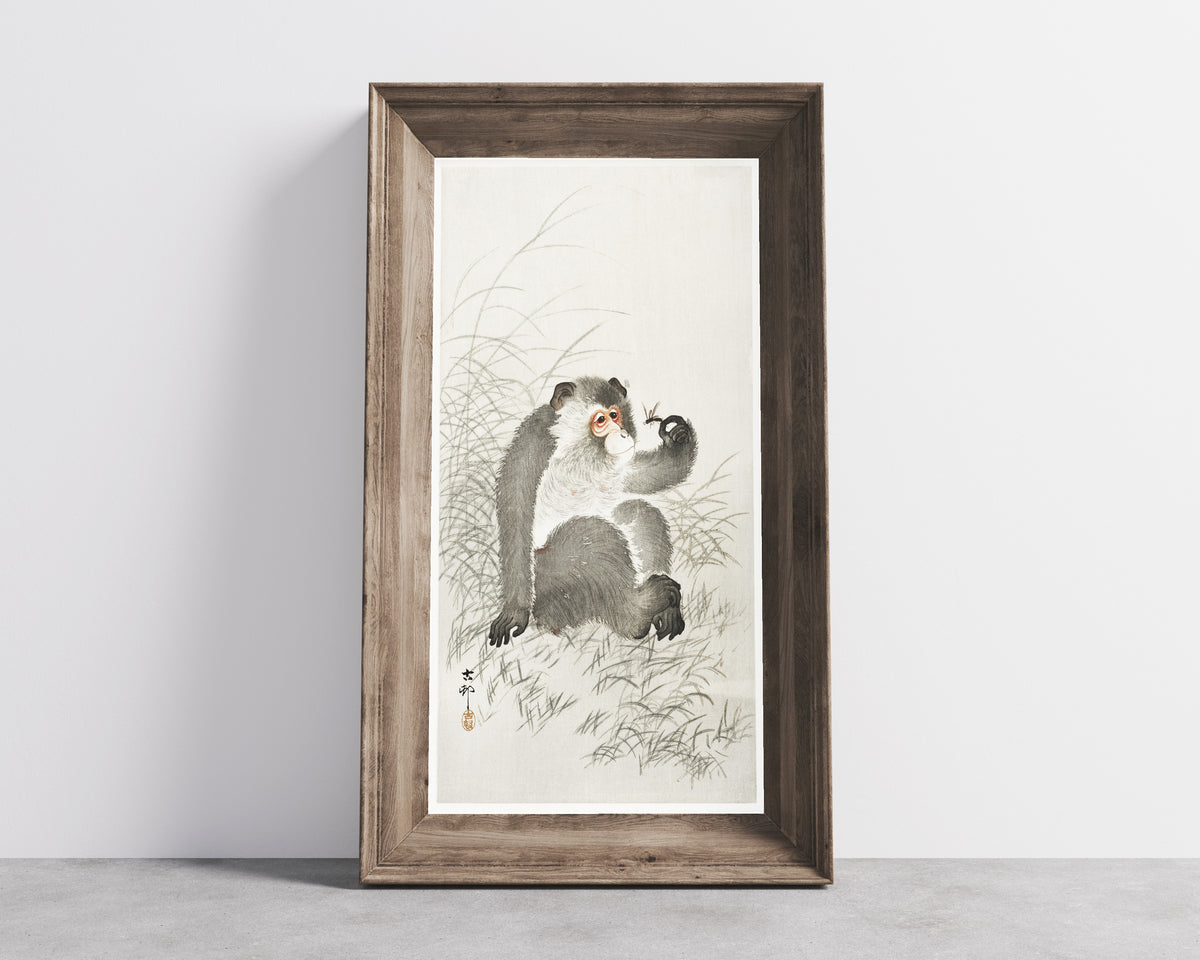 Ohara Koson — Monkey with Insect | Japanese Bird & Flower Woodblock Print