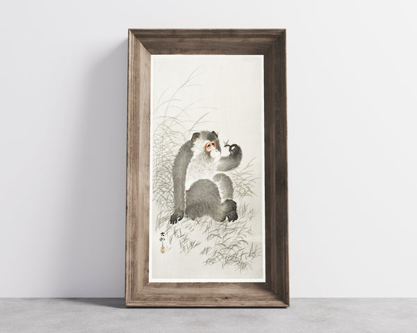 Ohara Koson — Monkey with Insect | Japanese Bird & Flower Woodblock Print