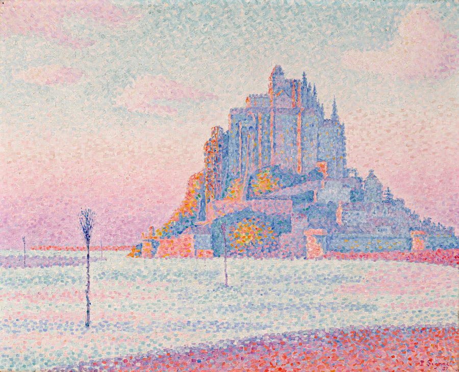 Paul Signac — Mont Saint-Michel, Setting Sun | Fine Art Print shown to scale on a wall above a sofa
