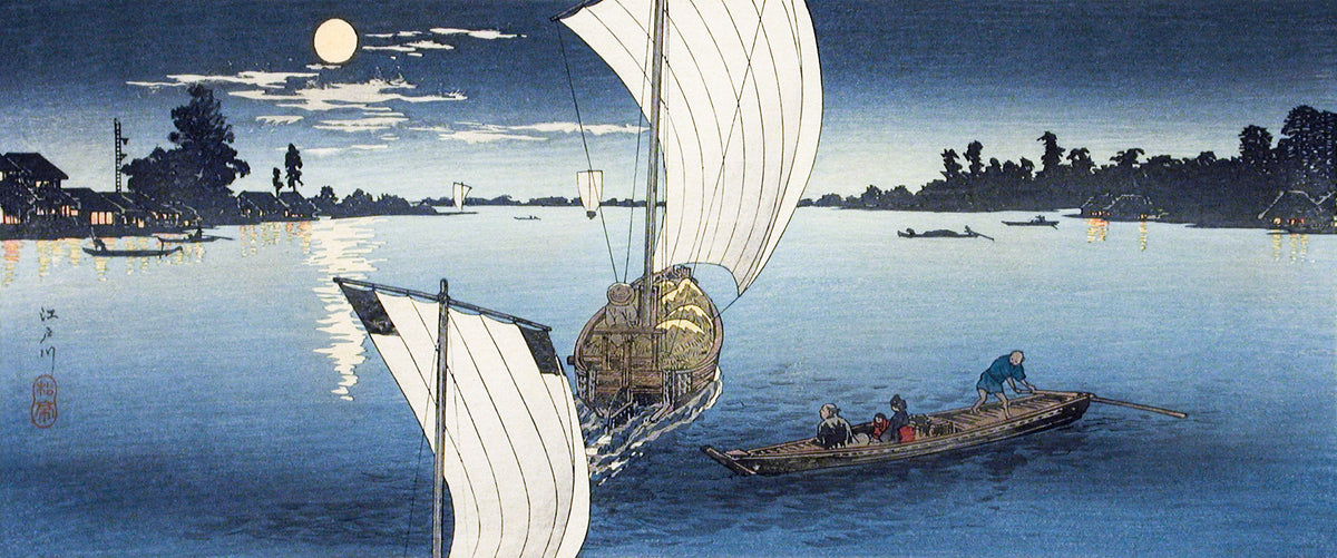 Takahashi Shotei — Moon at Egota, Tokyo | Japanese Woodblock Print (Shin Hanga)