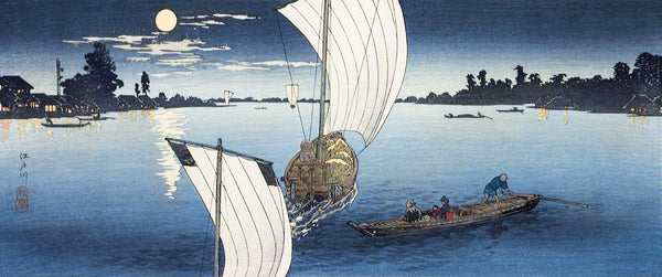 Takahashi Shotei — Moon at Egota, Tokyo | Japanese Woodblock Print (Shin Hanga)