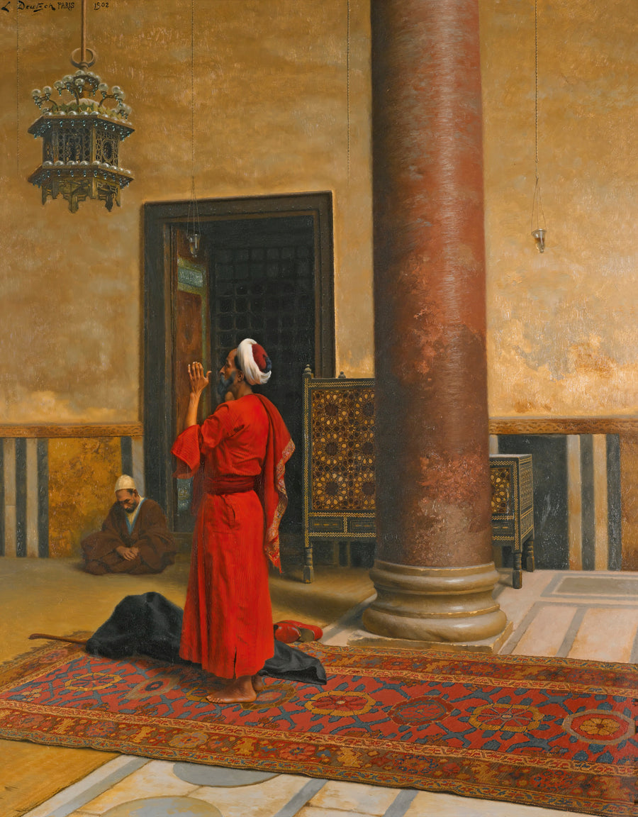 Ludwig Deutsch — Morning Prayers | Art Print shown to scale on a wall above a sofa