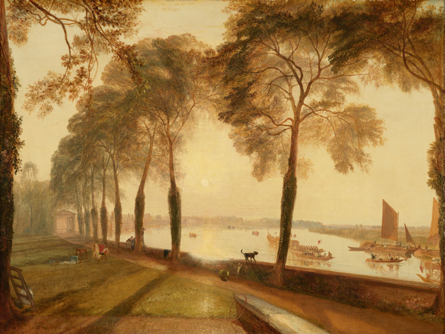 J.M.W. Turner — Mortlake Terrace | Landscape Fine Art Print shown to scale on a wall above a sofa