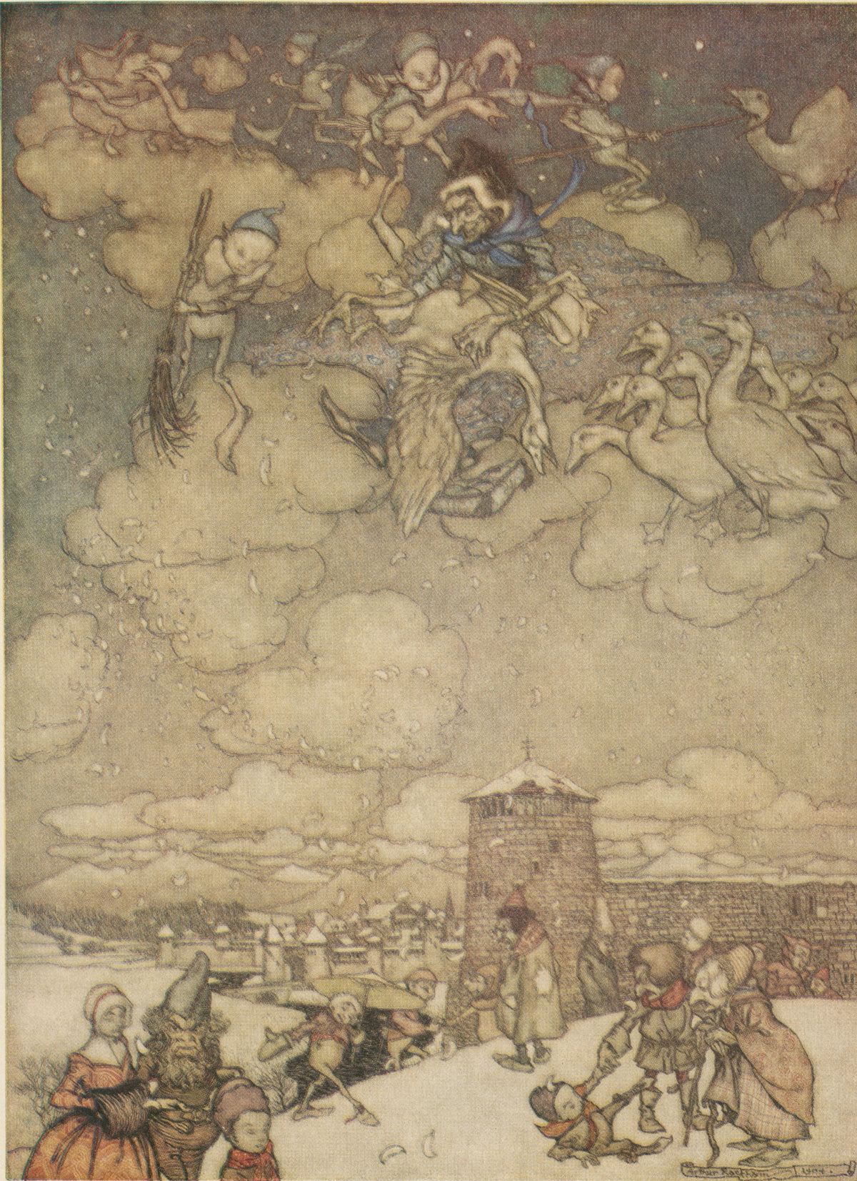 Arthur Rackham — Mother Goose Plucking Her Geese | Fairy Tale Illustration Print
