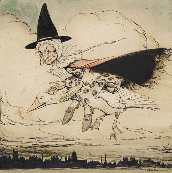 Arthur Rackham — Mother Goose Riding the Gander | Fairy Tale Illustration Print
