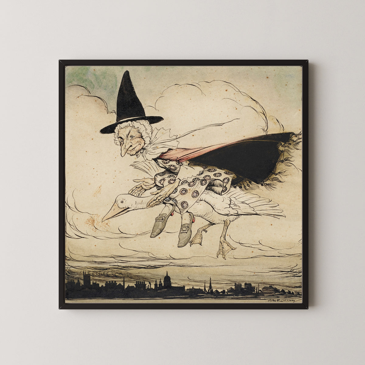 Arthur Rackham — Mother Goose Riding the Gander | Fairy Tale Illustration Print