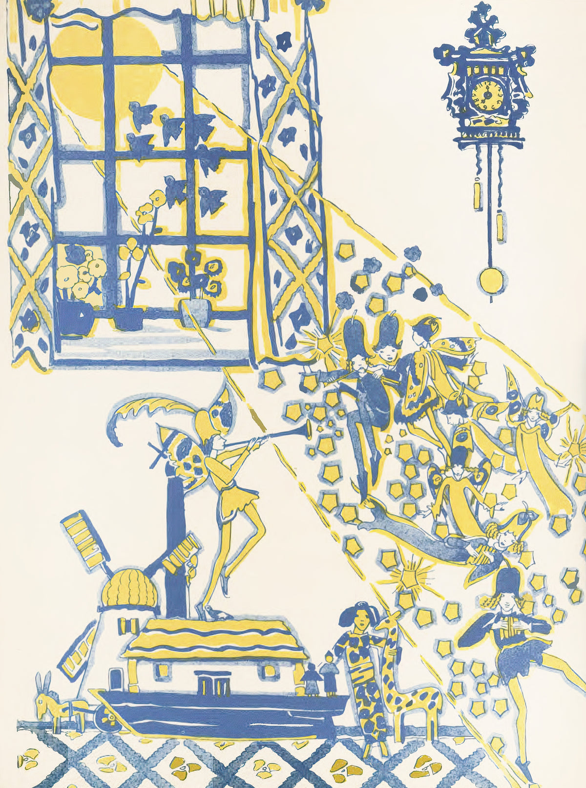 Mummy's Bedtime Story Book: Plate 13 by Jessie M. King — A moonlit nursery as a beam of stars carries fairies down