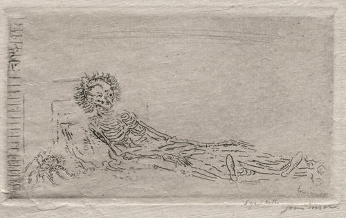 My Portrait in the Year 1960 by James Ensor — The artist imagines himself as a skeleton stretched out on a mat