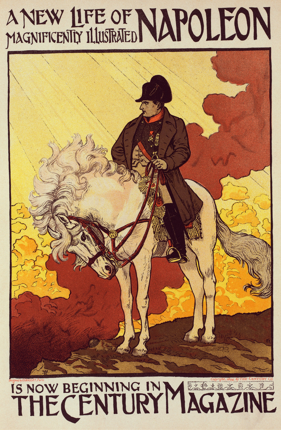 Eugène Grasset — Napoléon | Vintage Poster Print shown to scale on a wall above a sofa