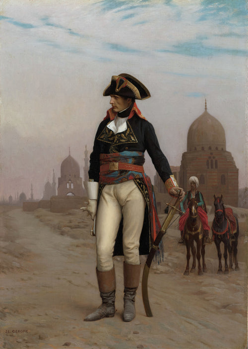 Napoleon in Egypt by Jean-Léon Gérôme — General Bonaparte stands on a dusty road before the domes of Cairo