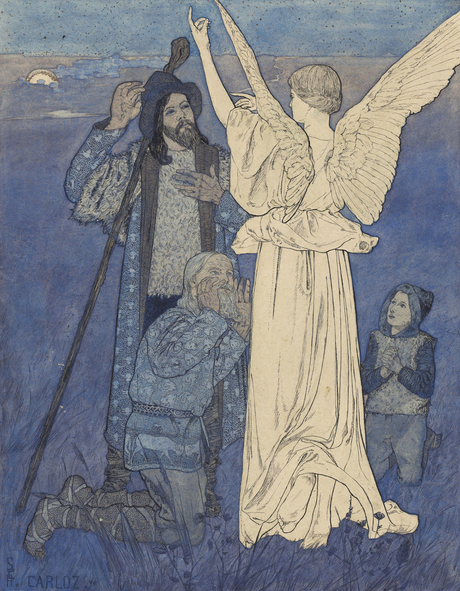 Carlos Schwabe — Natividade, Canto da Meia-Noite | Art Print shown to scale on a wall above a sofa