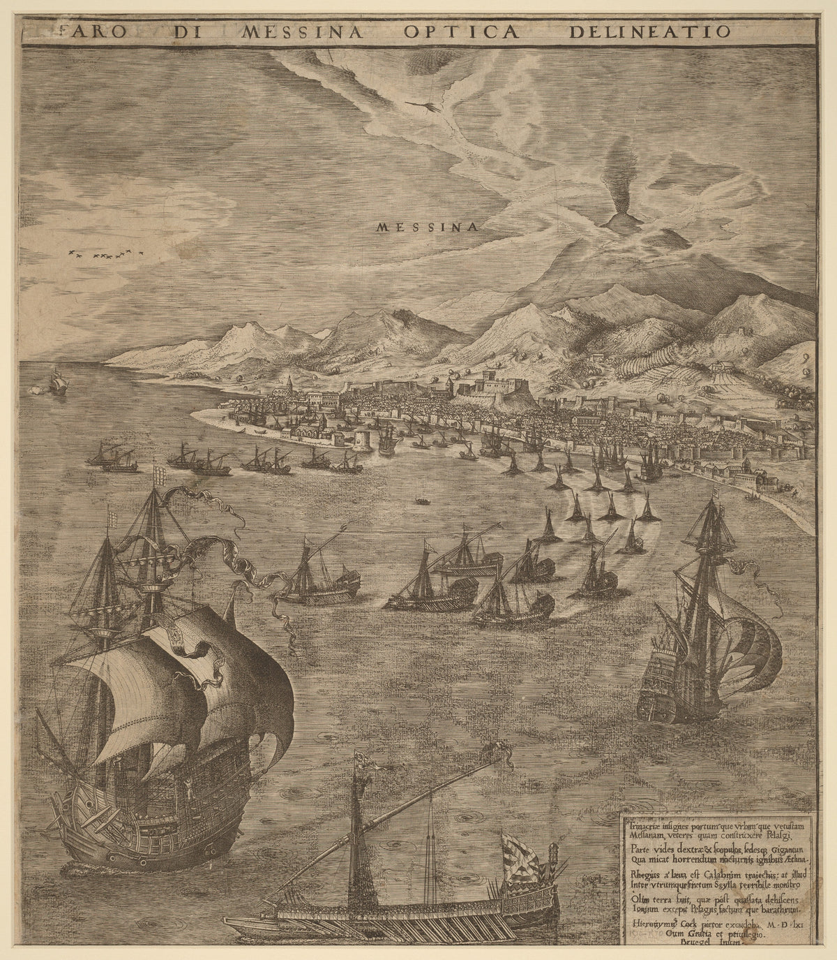 Pieter Bruegel the Elder — Naval Battle in the Straits of Messina (Messina and Mount Etna) | Engraving Print