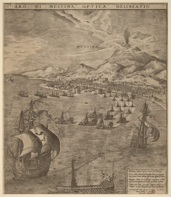Pieter Bruegel the Elder — Naval Battle in the Straits of Messina (Messina and Mount Etna) | Engraving Print