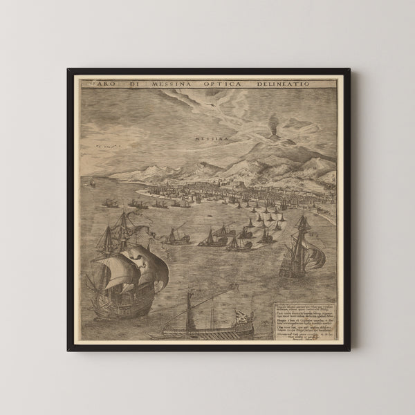 Pieter Bruegel the Elder — Naval Battle in the Straits of Messina (Messina and Mount Etna) | Engraving Print