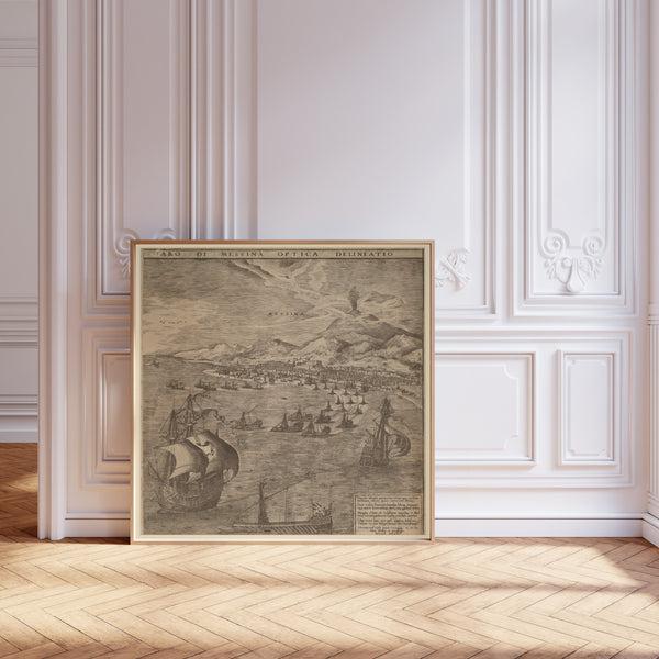 Pieter Bruegel the Elder — Naval Battle in the Straits of Messina (Messina and Mount Etna) | Engraving Print