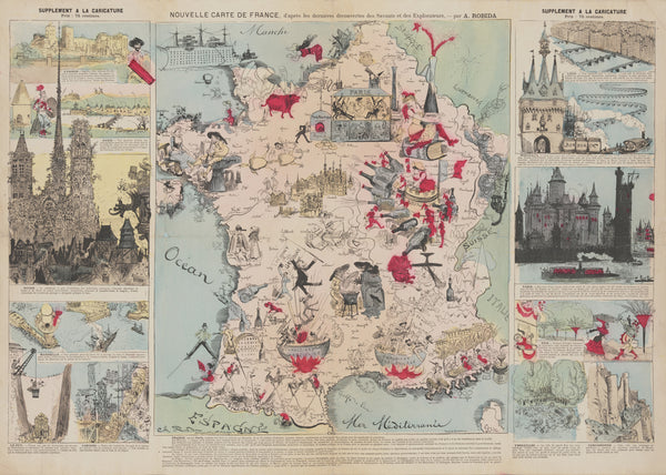 Albert Robida — New Map of France, After the Latest Discoveries of the Scientists and Explorers | Satirical Map Print