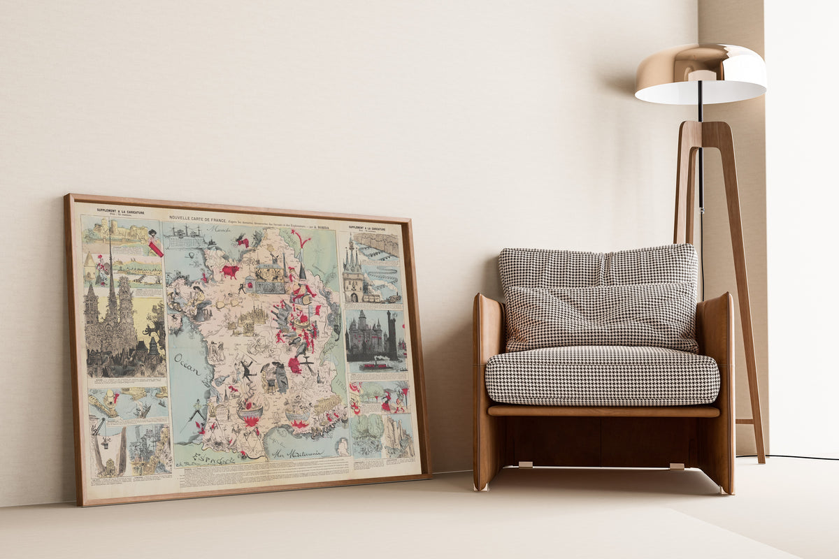 Albert Robida — New Map of France, After the Latest Discoveries of the Scientists and Explorers | Satirical Map Print