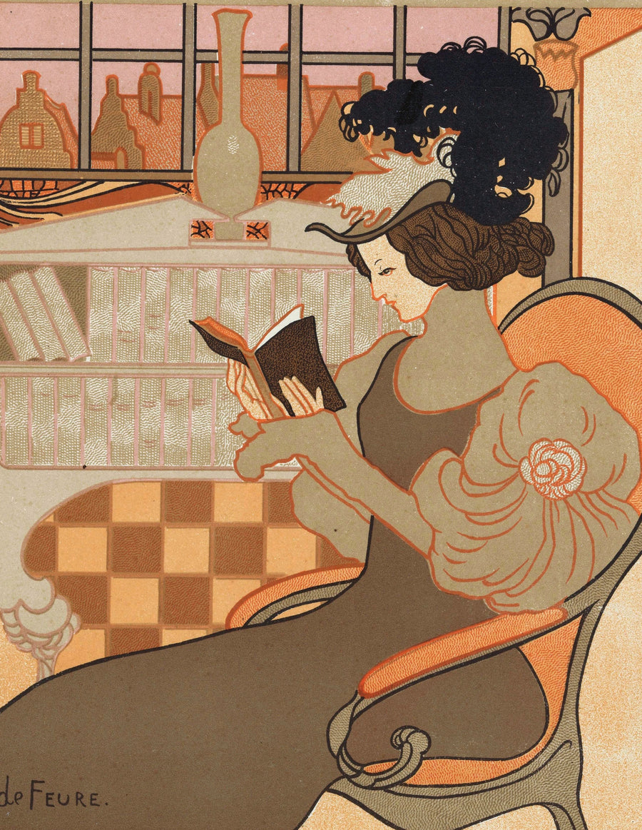 Georges de Feure — Nieuwjaarswens van Octave Uzanne voor het jaar 1897 | Art Nouveau Print shown to scale on a wall above a sofa