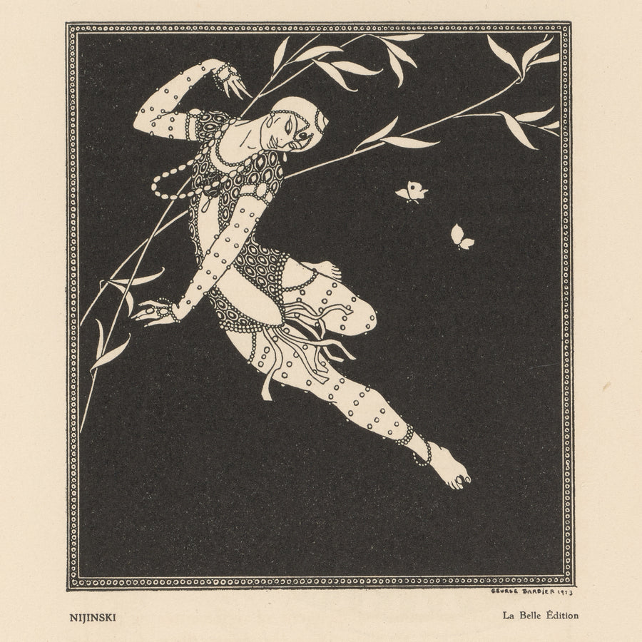 George Barbier — Nijinski | Art Deco Print shown to scale on a wall above a sofa