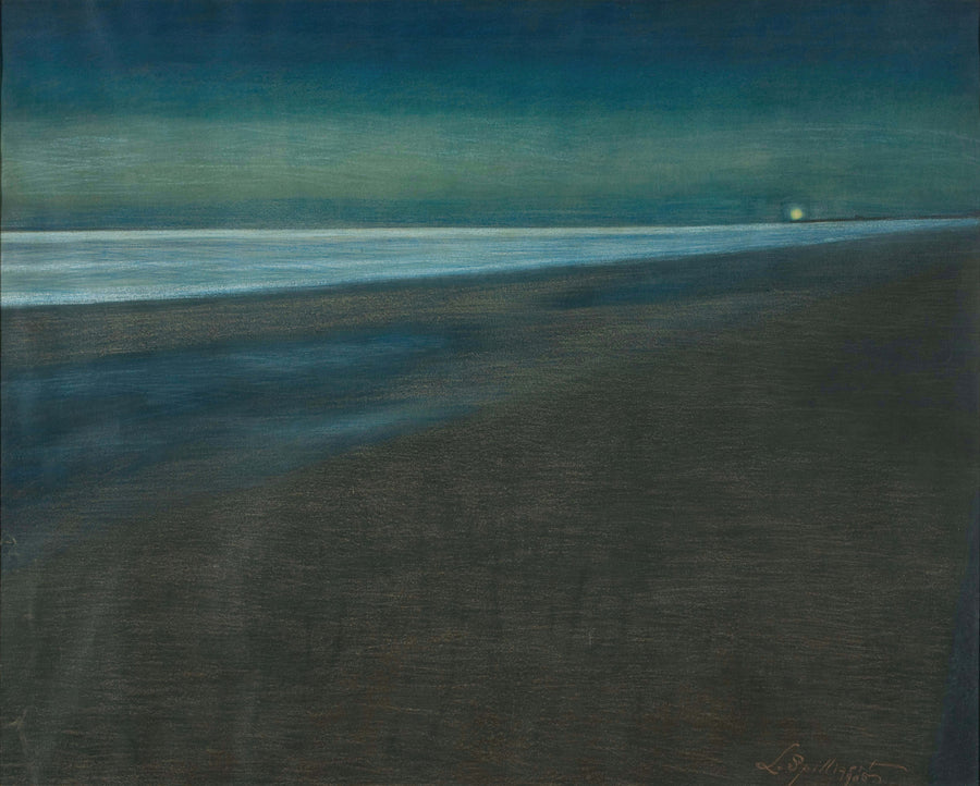 Léon Spilliaert — Nocturnal Beach View | Symbolist Seascape Print shown to scale on a wall above a sofa