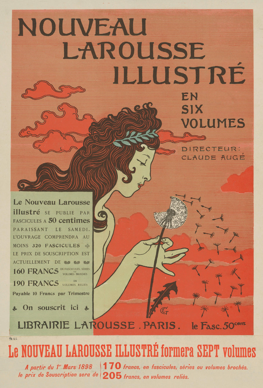 Eugène Grasset — Nouveau Larousse Illustré | Vintage Poster Print shown to scale on a wall above a sofa