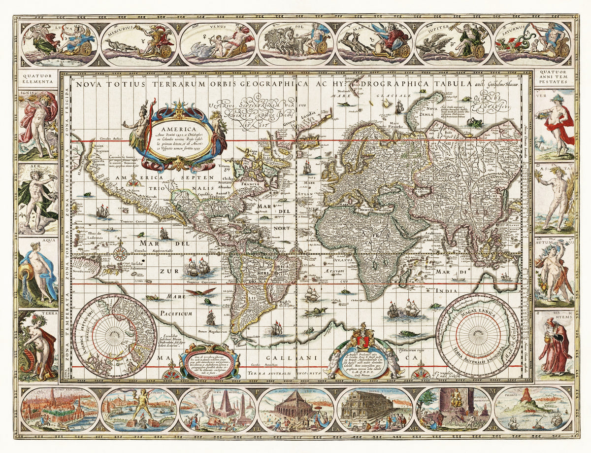 Willem Janszoon Blaeu — Nova Totius Terrarum Orbis Geographica ac Hydrographica Tabula | Antique World Map Print