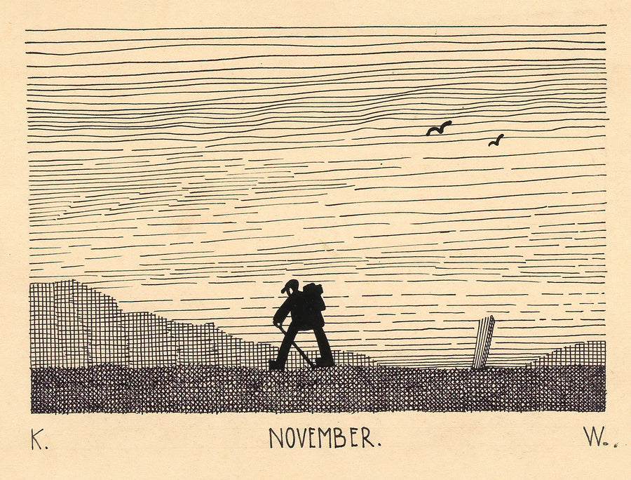 Karl Wiener — November | Modernist Illustration Print shown to scale on a wall above a sofa
