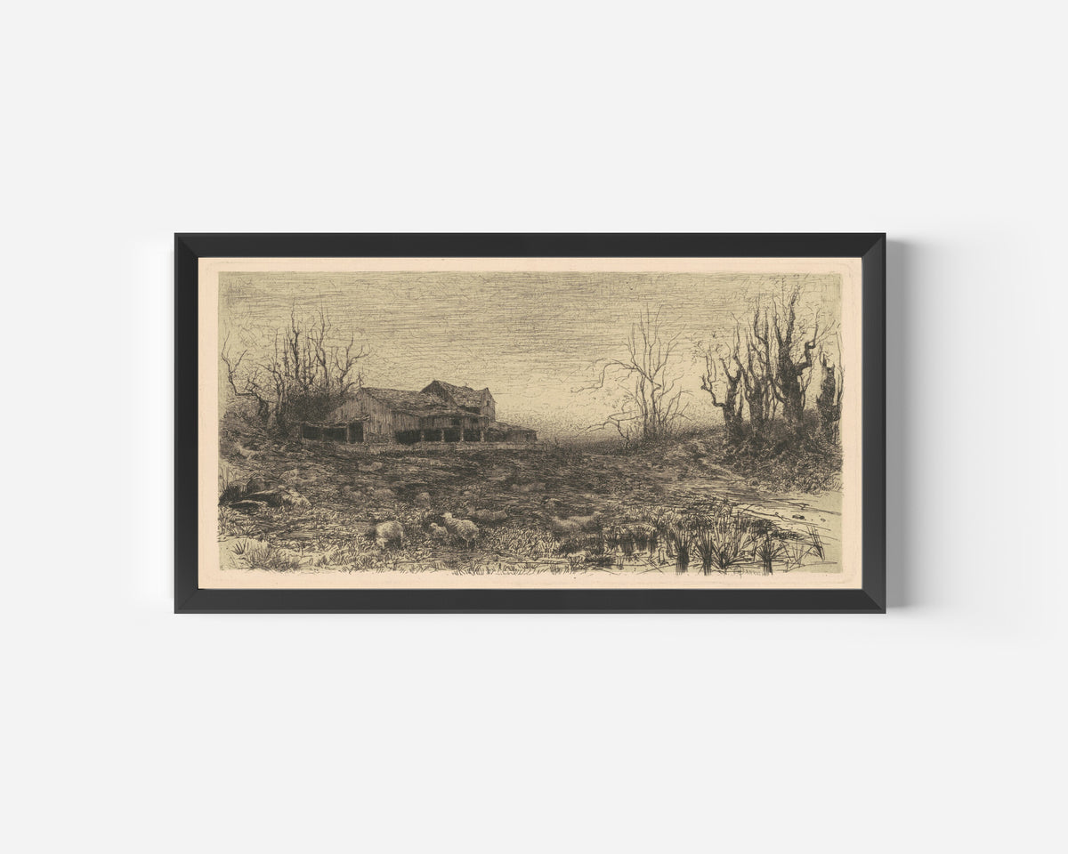 November by Stephen Parrish — in a wide black frame on a plain white wall