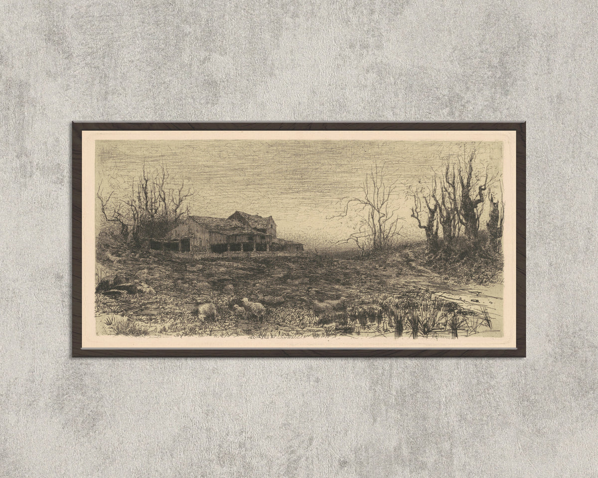 November by Stephen Parrish — in a wide black frame on a concrete wall
