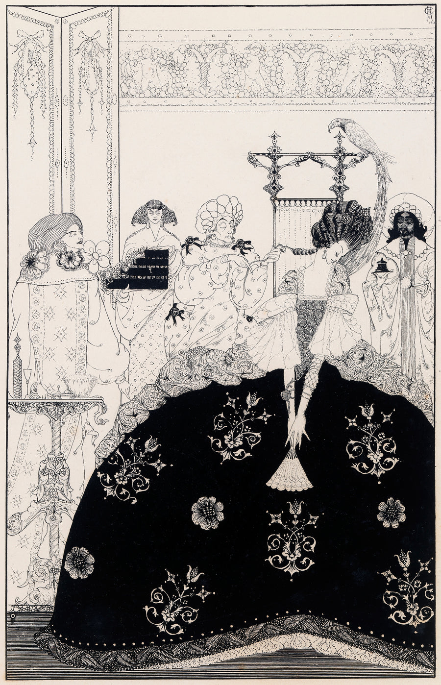 Harry Clarke — Now Awful Beauty Puts on All Its Arms | Pen and Ink Illustration Print shown to scale on a wall above a sofa