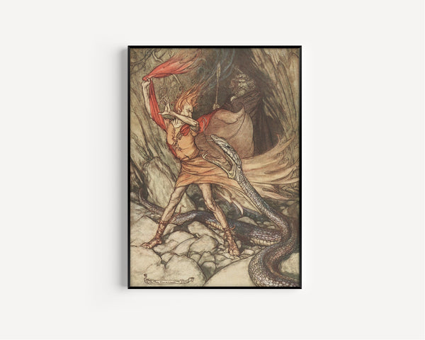Arthur Rackham — Ohé! Ohé! Horrible Dragon, O Swallow Me Not | Wagner Illustration Print