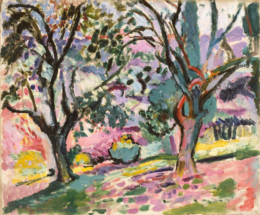 Henri Matisse — Olive Trees at Collioure | Fine Art Print shown to scale on a wall above a sofa