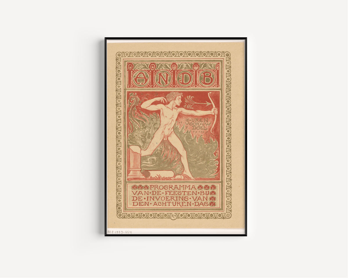 Richard Roland Holst — Omslagontwerp Feestprogramma ANDB achturendag [Cover design, Diamond Workers' Union eight-hour day] | Art Nouveau Print