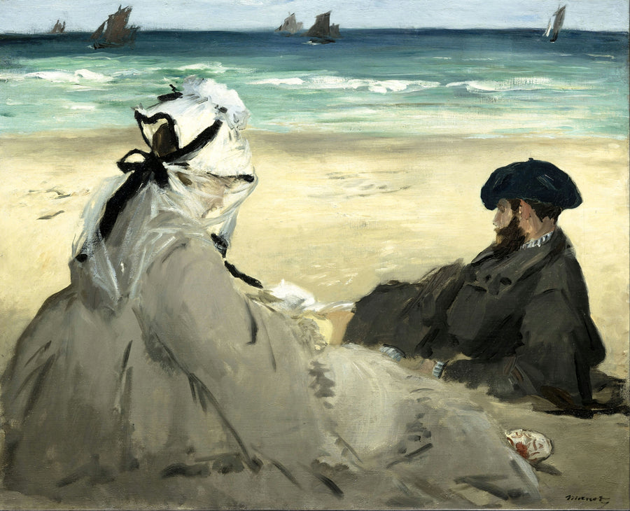 Édouard Manet — On the Beach | Fine Art Print shown to scale on a wall above a sofa