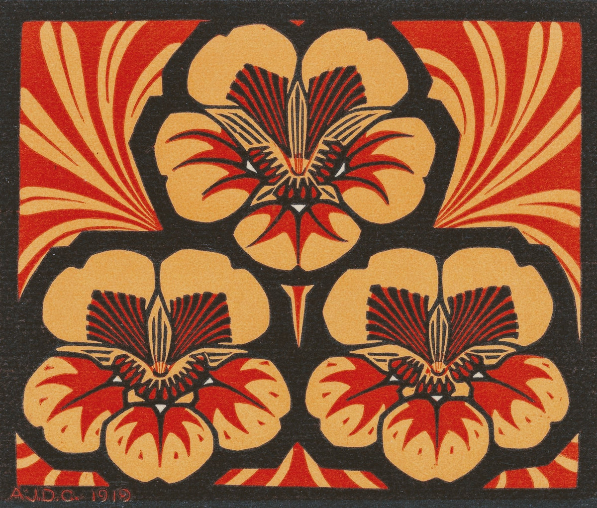 Julie de Graag — Orange Floral Ornament | Woodcut Print