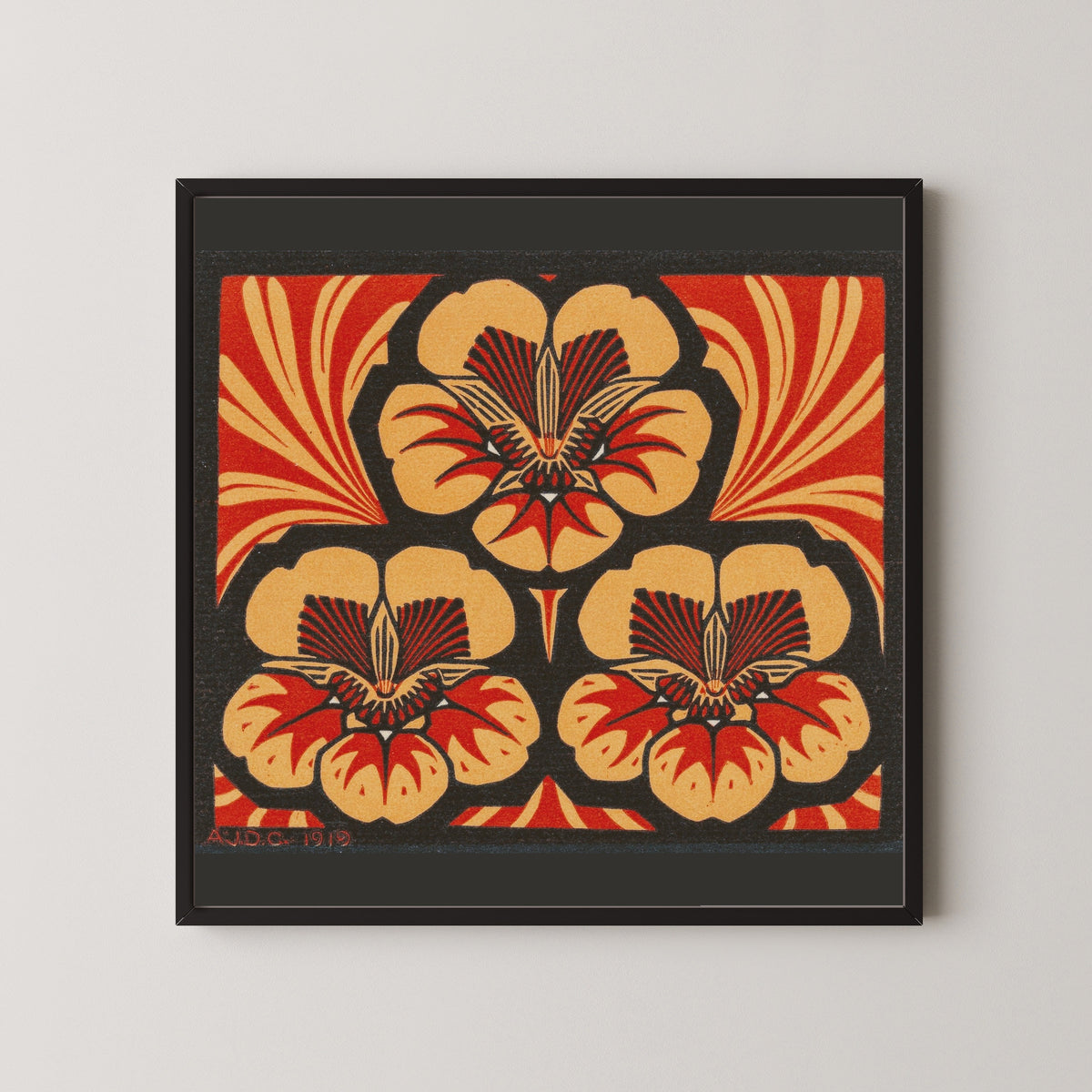 Julie de Graag — Orange Floral Ornament | Woodcut Print