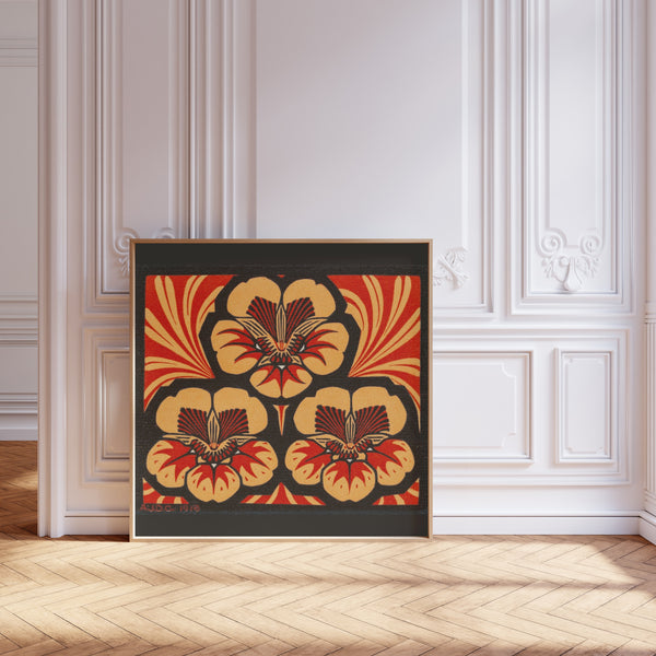 Julie de Graag — Orange Floral Ornament | Woodcut Print