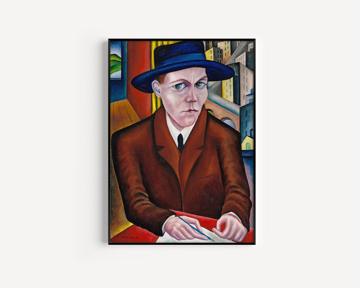 Oscar Maria Graf by Georg Schrimpf — in a slim black frame on a plain white wall