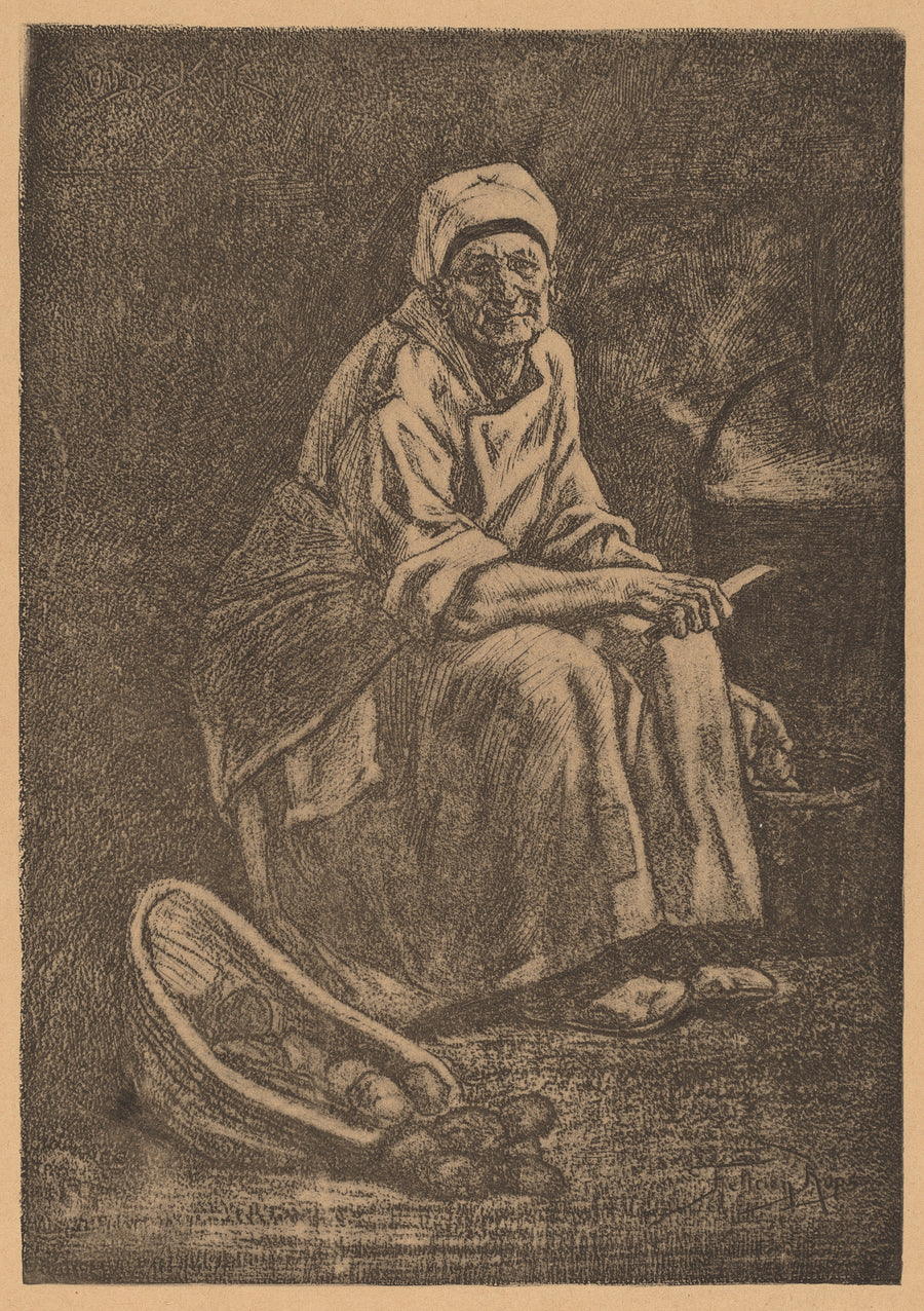 Félicien Rops — Oude-Kate | Etching Print shown to scale on a wall above a sofa
