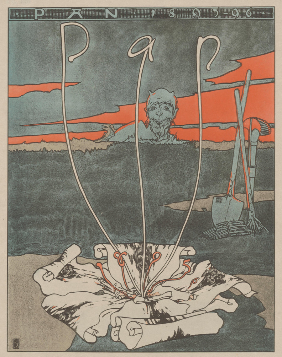 Joseph Sattler — Pan | Art Nouveau Print shown to scale on a wall above a sofa