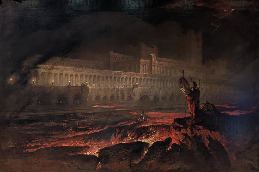 John Martin — Pandemonium | Art Print shown to scale on a wall above a sofa